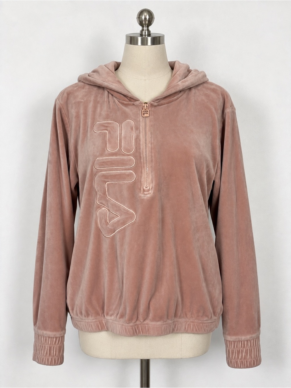 FILA Velour Hoodie Quarter-Zip Size L Pink Y2K Athleisure Soft Girl Loungewear